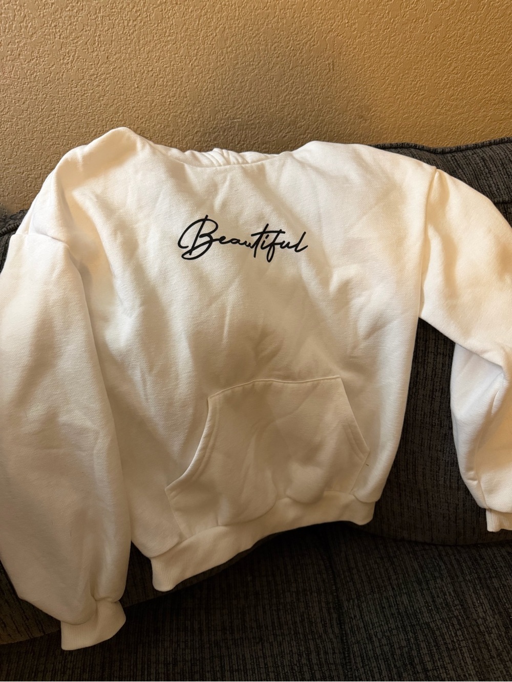 White 'Beautiful' Script Pullover Sweatshirt